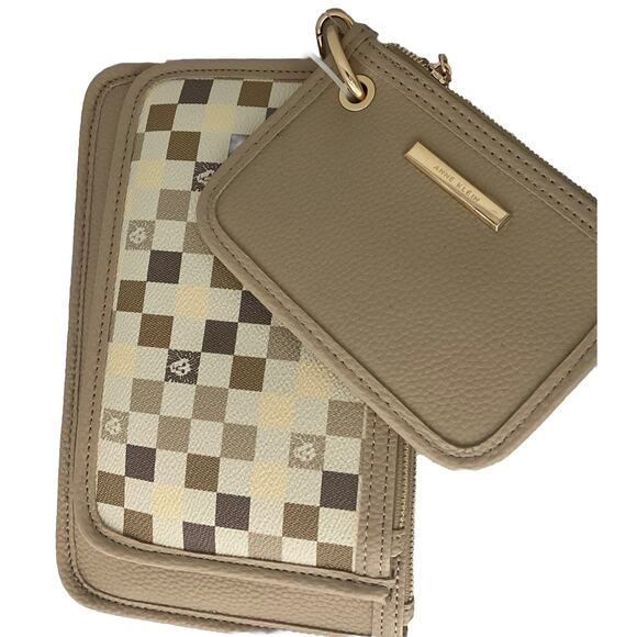 Anne Klein Logo Trio (3 piece) Pouch Set Tan Sesame New With Tag NWT Gold Tone - Picture 2 of 9